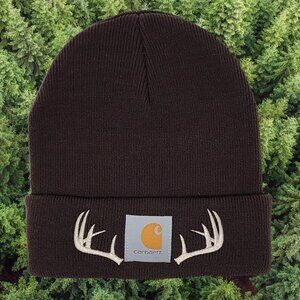 Brown Embroidered Deer Antler Beanie